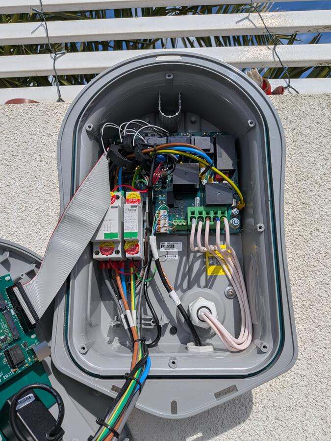 myenergi Zappi 7kW EV charger internal 32A circuit termination during a domestic install